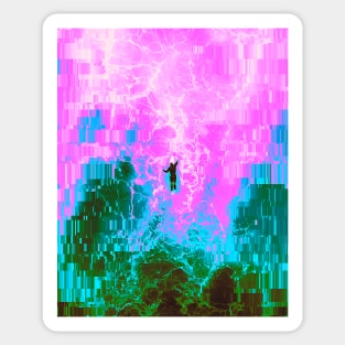 Surfer in the Ocean Glitch Art Sticker